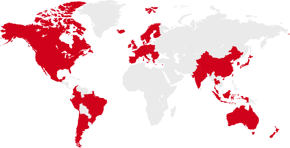World map with all Rebtel countries in red